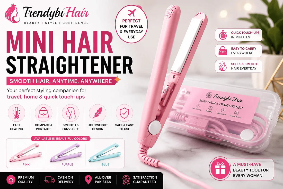 Trendybi Hair Mini Hair Straightener in Pink – Portable Fast Heating Hair Styling Tool for Travel, Home & Quick Touch-Ups in Pakistan