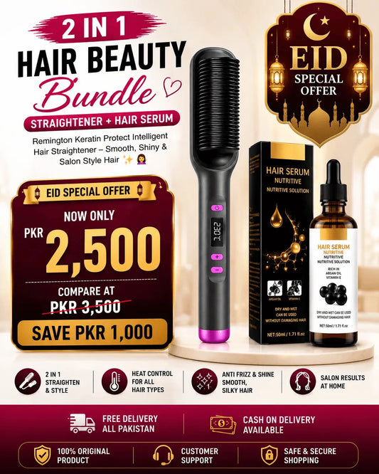 🔥 LIMITED TIME BEAUTY BUNDLE 🔥 2 in 1 Hair Straightener + Premium Hair Serum Save More. Style Better.