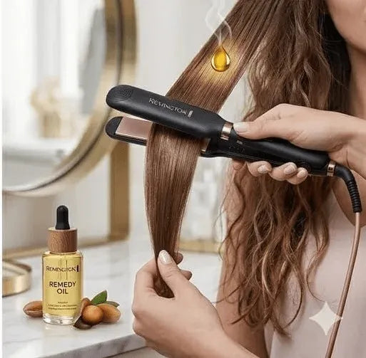 Woman Using Trendybi Hair Straightener for Smooth and Shiny Hair
