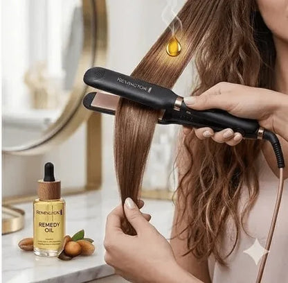 Woman Using Trendybi Hair Straightener for Smooth and Shiny Hair